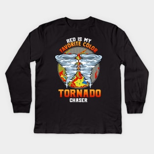 Cute Red Is My Favorite Color Tornado Chaser Kids Long Sleeve T-Shirt